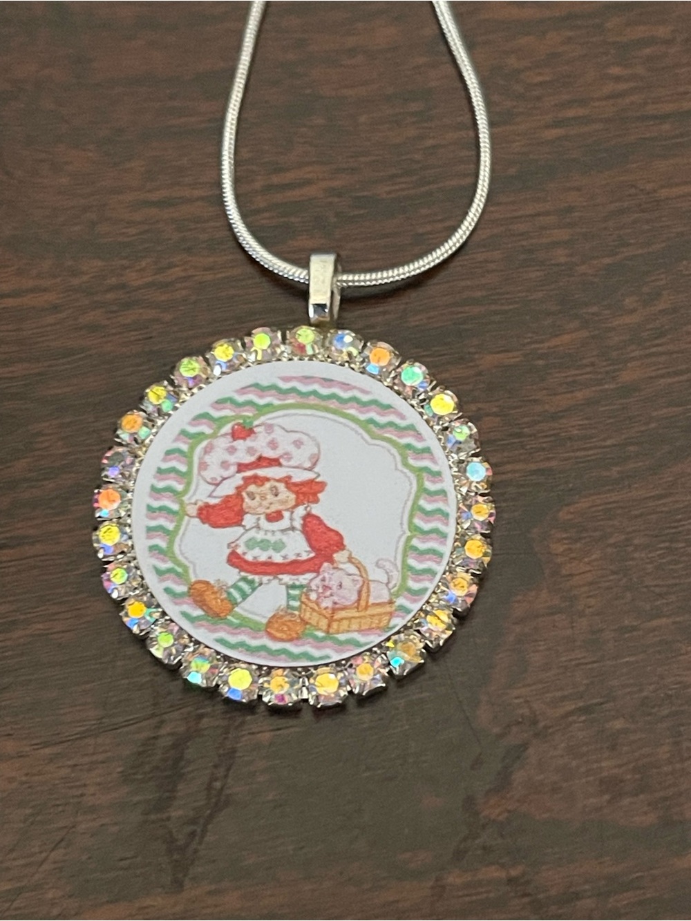 Strawberry Girl Crystal Pendant Necklace - Pink Accent